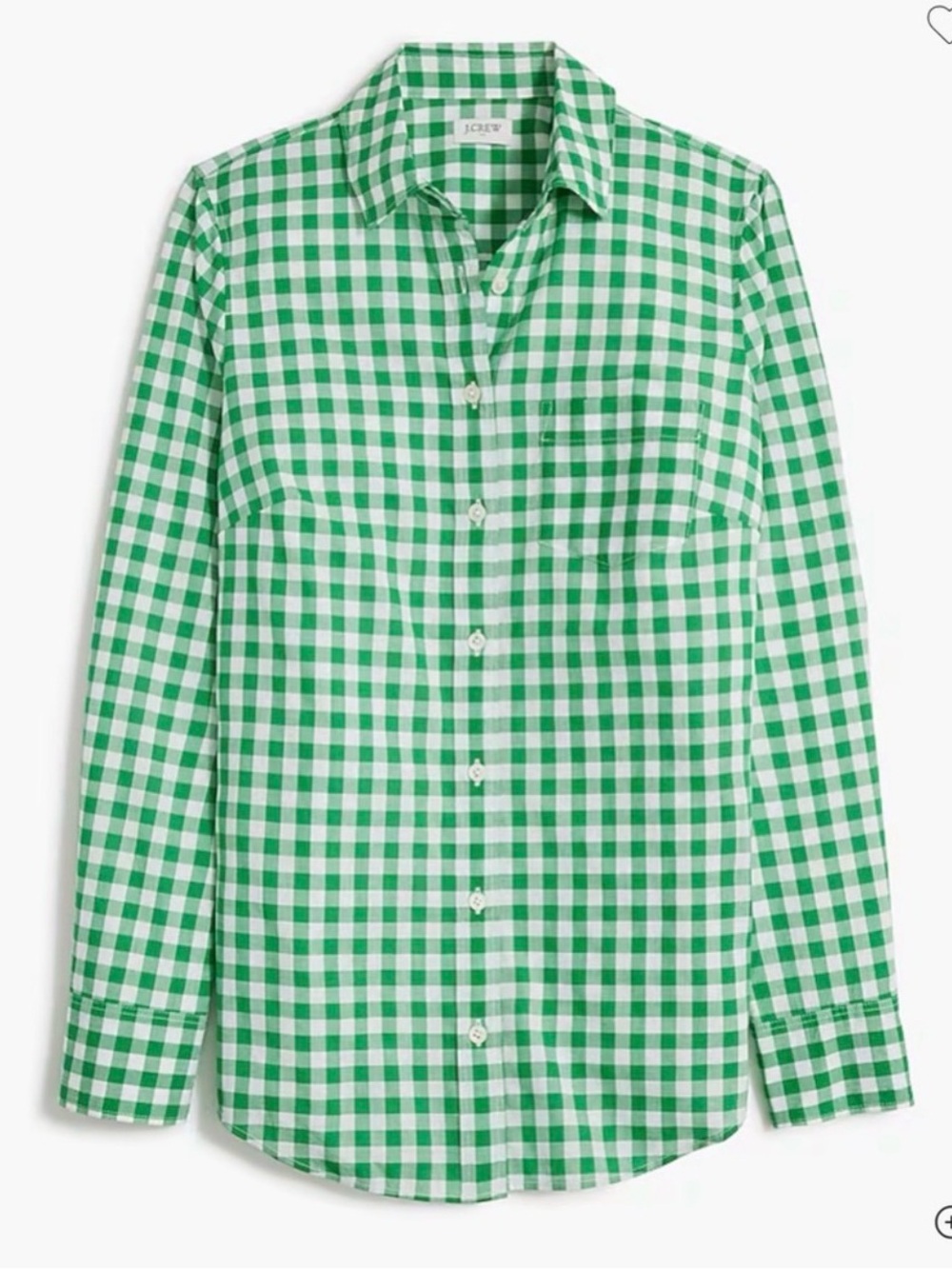 J. Crew Green & White Gingham Button-Down Cotton Shirt Sz M